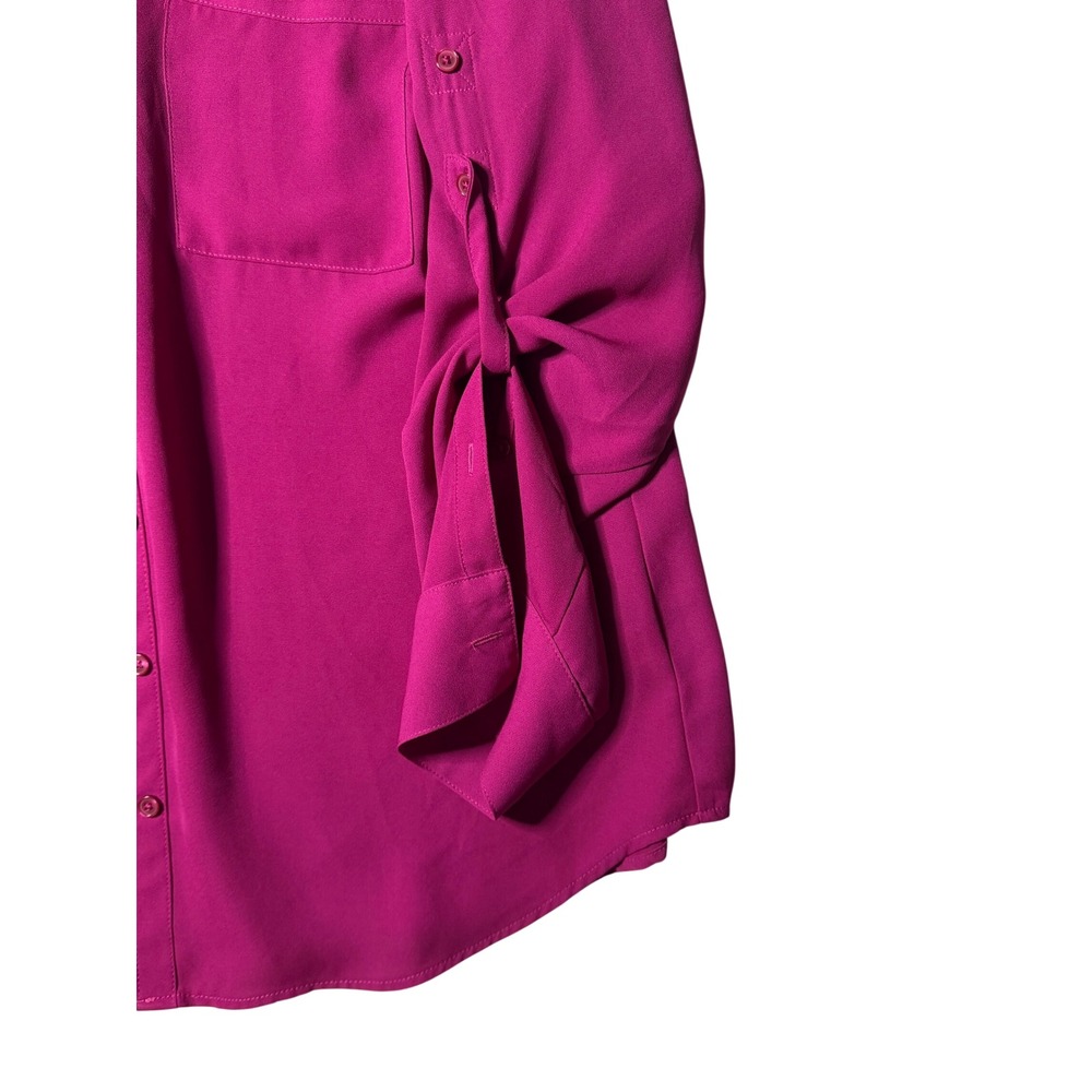 Express Magenta Pink Portofino Roll Tab Sleeve Button Down Blouse Large L - Picture 9 of 11